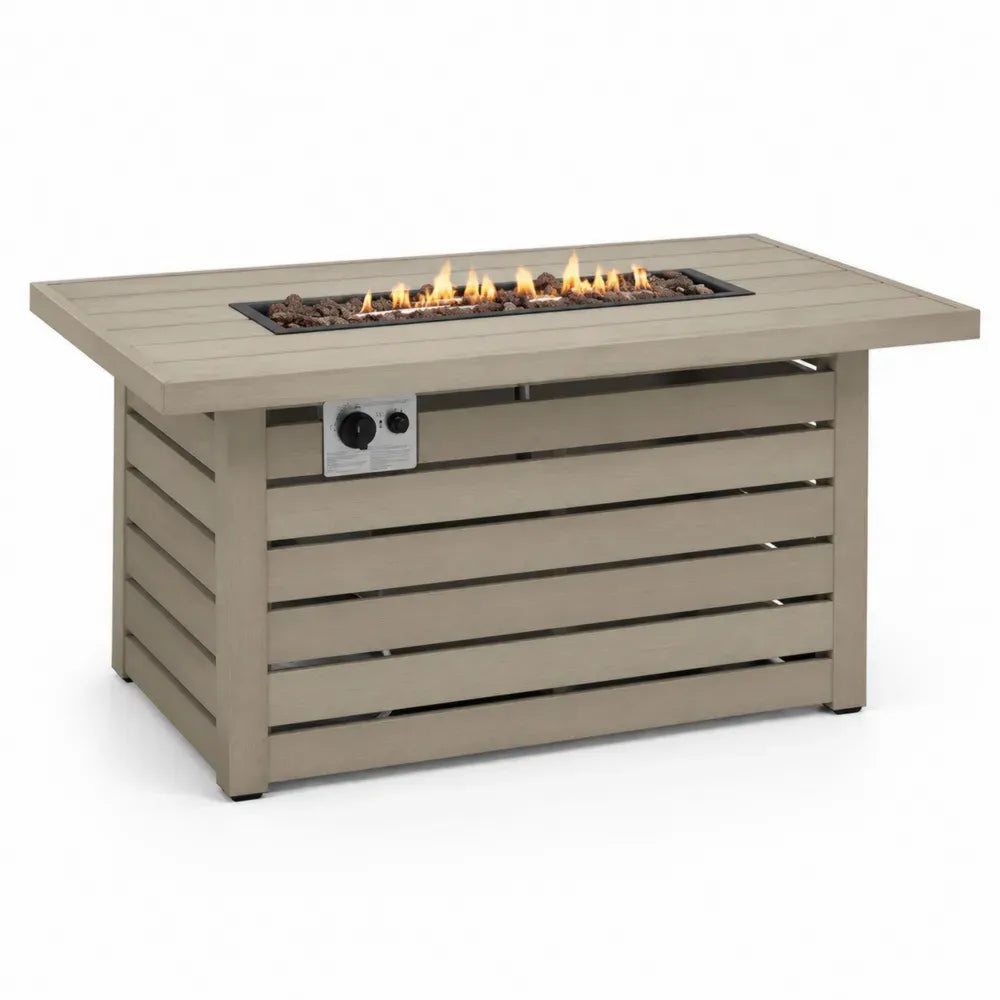 Gas-Feuertisch Gartentisch 132 x 68 x 63 cm pulverbeschichtetes Aluminium Edelstahlbrenner rechteckig Taupe Schwarz