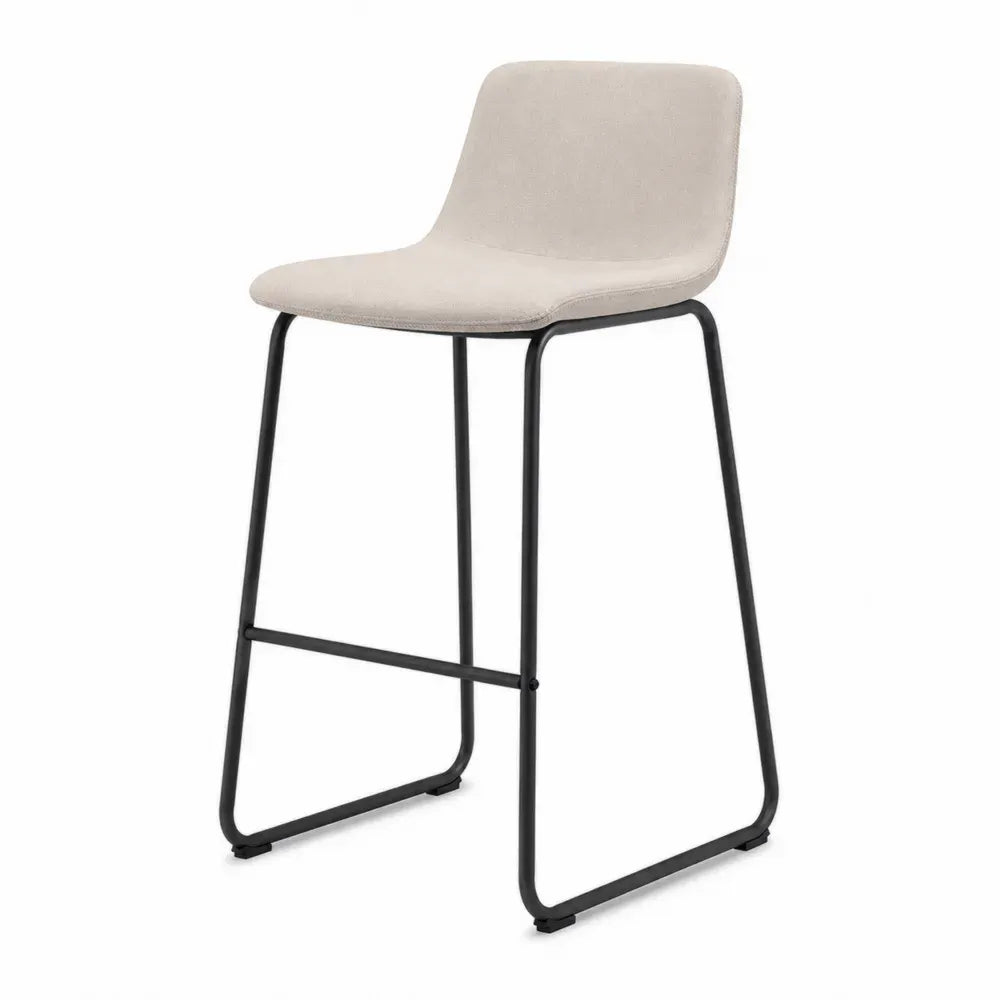 Barhocker mit Rückenlehne Polyester Sperrholz Stahl Kufengestell beige schwarz 48 x 53 x 99 cm