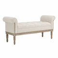 Schlafzimmerbank Bettbank mit Rollarmlehnen 132 x 45 x 65 cm Polyesterbezug Holzgestell Beige Naturholz Messingfarben