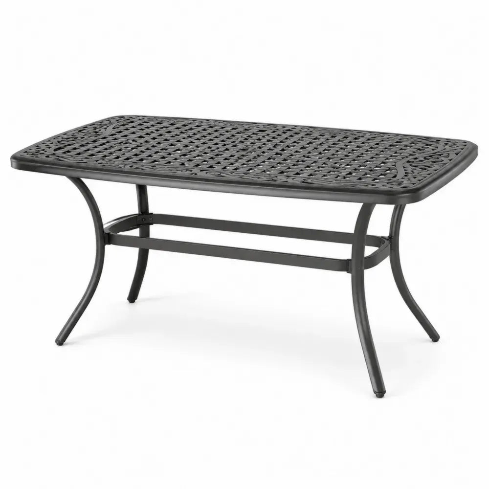 Gartentisch rechteckig 152 x 96 x 73 cm Aluminiumguss Stahlrohr Gitter-Tischplatte Schwarz
