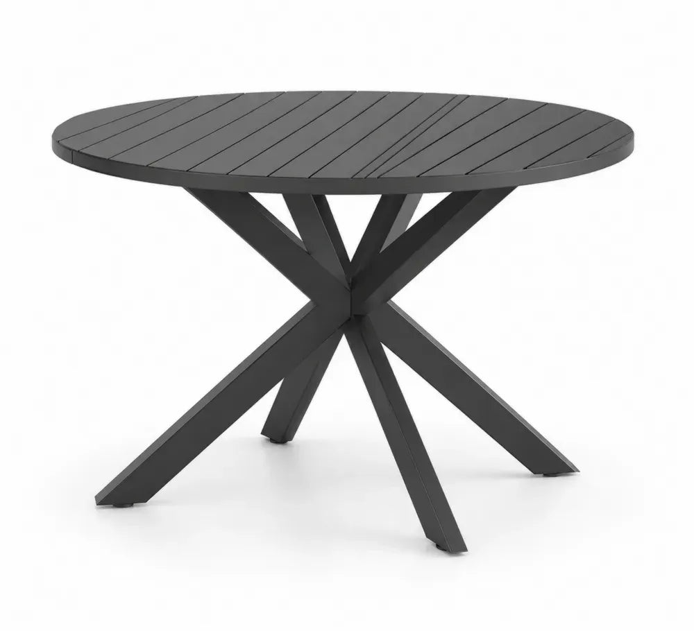 Gartentisch rund Ø 120 x 74 cm pulverbeschichtetes Aluminium Lamellentischplatte Kreuzgestell Schwarz
