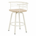 Barhocker mit Rückenlehne 54 x 53 x 92 cm Stahlrohr Massivholz abgerundete Sitzfläche Creme Natur