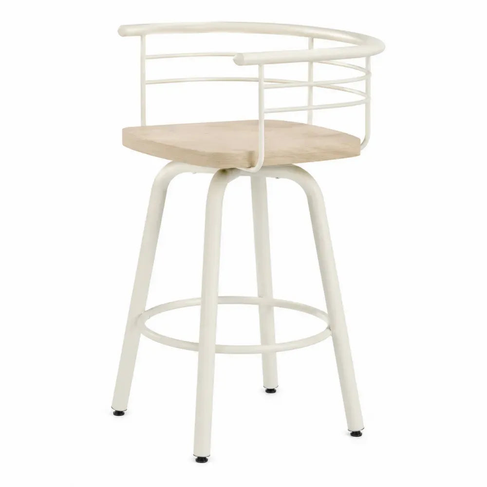 Barhocker mit Rückenlehne 54 x 53 x 92 cm Stahlrohr Massivholz abgerundete Sitzfläche Creme Natur