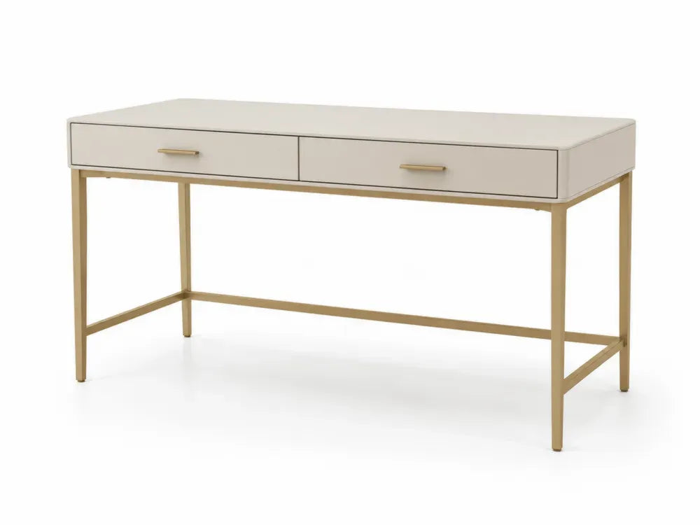 Schreibtisch mit 2 Schubladen rechteckig 120 x 50 x 76 cm MDF lackiert Stahlgestell Creme Goldfarben