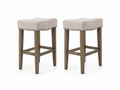 Barhocker 2er Set gepolstert 42 x 42 x 66 cm Polyestergewebe Kautschukholz quadratische Sitzfläche Beige Graubraun