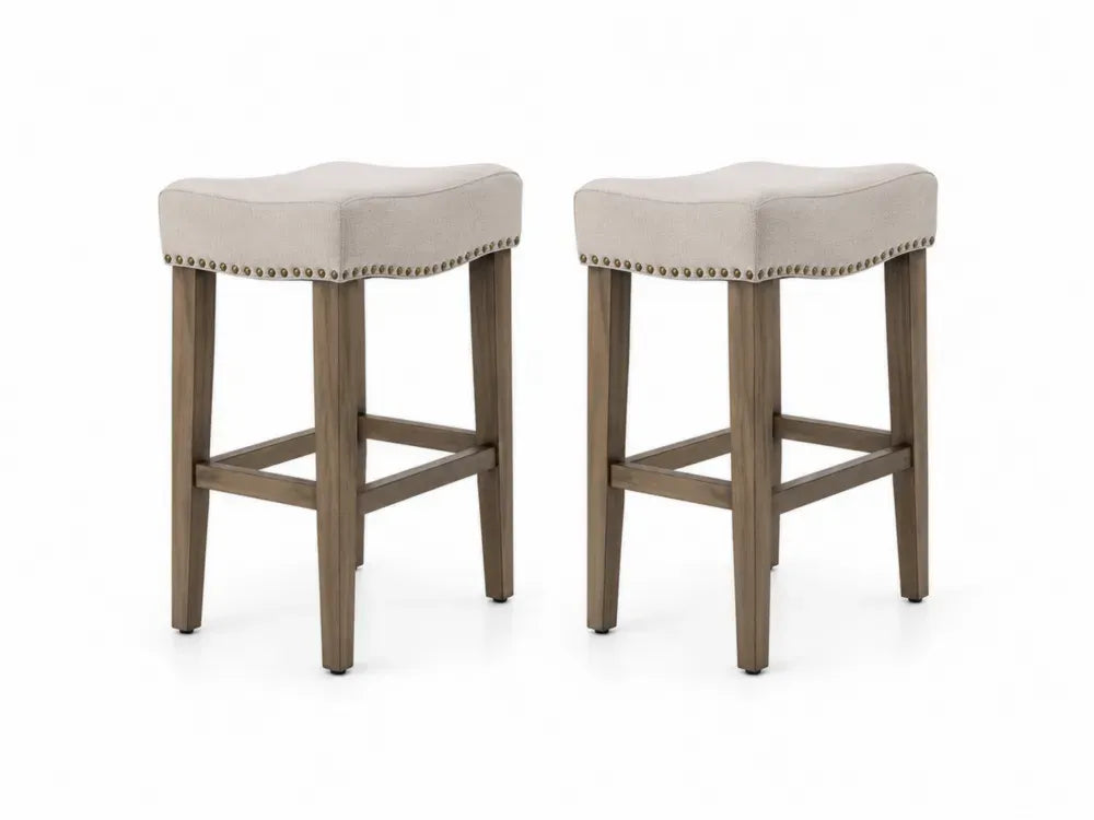 Barhocker 2er Set gepolstert 42 x 42 x 66 cm Polyestergewebe Kautschukholz quadratische Sitzfläche Beige Graubraun