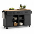 Kücheninsel Rollwagen mit Arbeitsplatte 137 x 46 x 90 cm MDF Gummibaumholz rechteckig anthrazit naturbraun schwarz