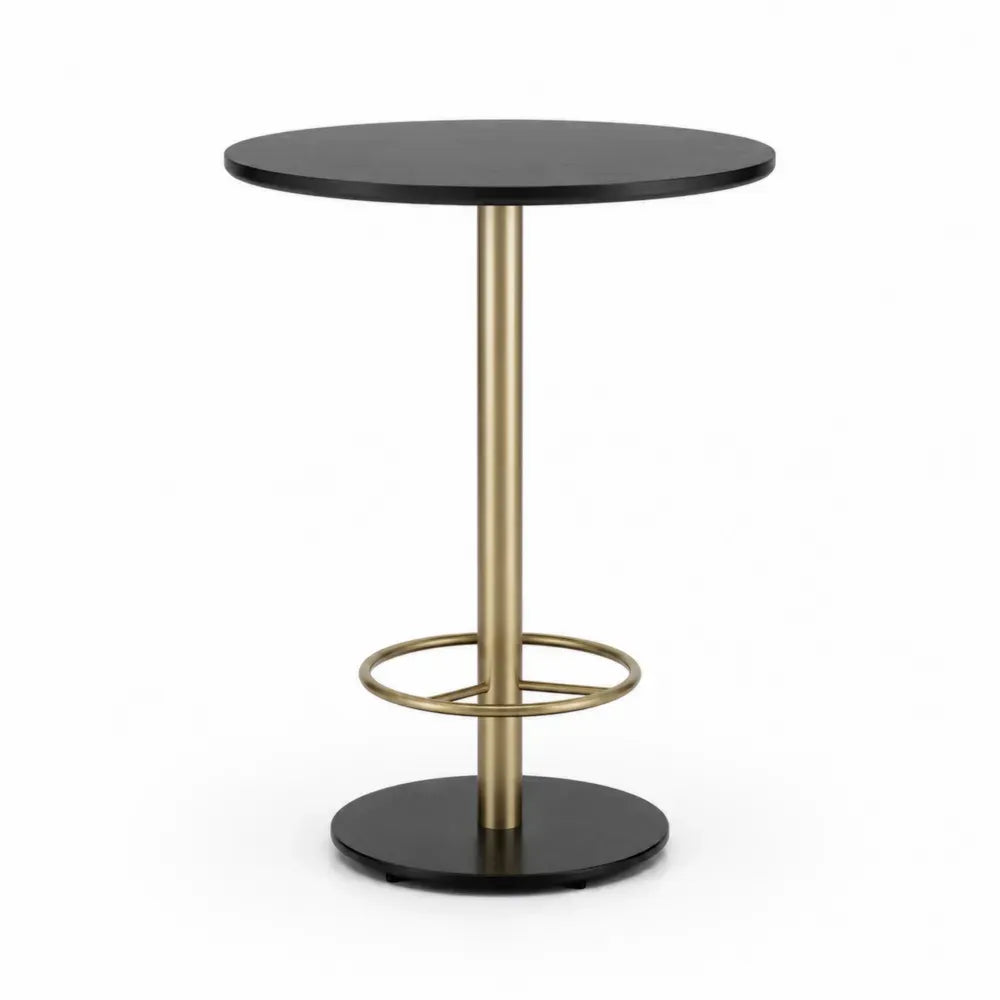 Stehtisch Bartisch rund 60 x 60 x 105 cm MDF Stahl Fußring Schwarz Goldfarben