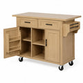Küchenwagen Rollwagen Kücheninsel mit 2 Schubladen MDF Eichenfurnier rechteckig naturholzfarben schwarz 110 x 50 x 90 cm