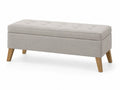 Schlafzimmerbank Sitzbank mit Stauraum gepolstert Polyester MDF Gummibaum rechteckig hellgrau natur 110 x 40 x 45 cm