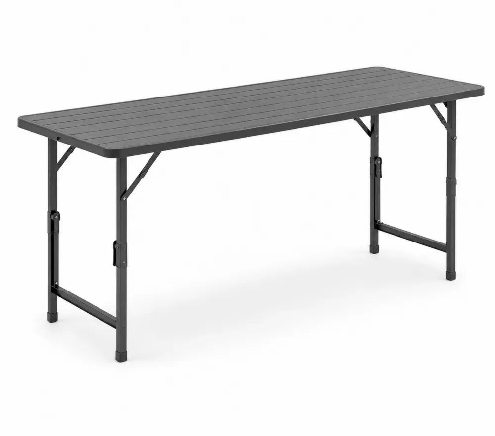 Gartentisch klappbar rechteckig 180 x 75 x 74 cm HDPE-Kunststoff Stahlrohr Lamellenoptik Schwarz
