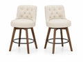 Barhocker 2er Set Drehhocker mit Knopfheftung Polyester Sperrholz Gummibaumholz beige braun schwarz 48 x 53 x 94 cm