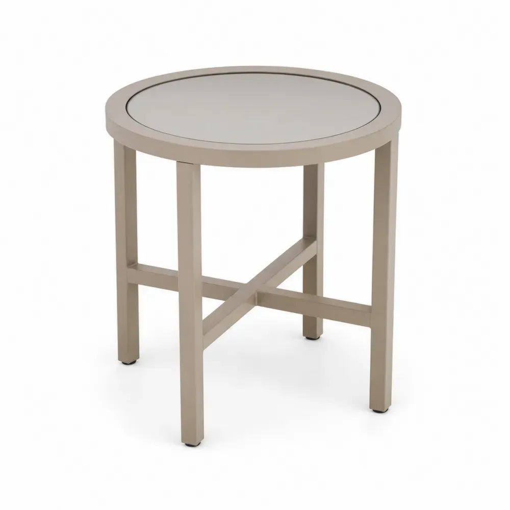 Gartentisch Beistelltisch rund Ø 50 x 55 cm pulverbeschichtetes Aluminium gehärtetes Glas Taupe Grau