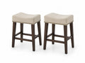 Barhocker 2er Set Sitzhocker mit Sattelsitz Polyester Sperrholz Gummibaumholz Ziernieten beige dunkelbraun messingfarben 43 x 35 x 66 cm