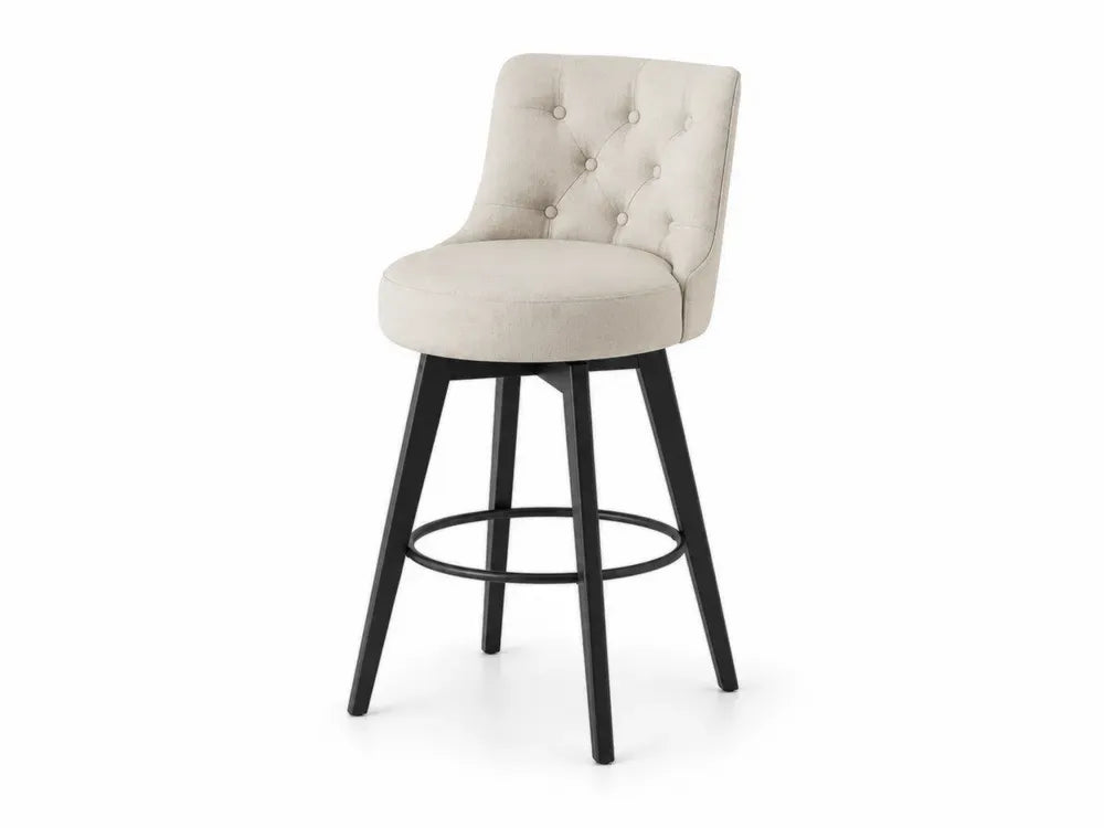 Barhocker mit Rückenlehne 50 x 53 x 105 cm Polyestergewebe Kautschukholz Stahl runde Sitzfläche Beige Schwarz