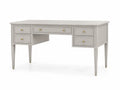 Schreibtisch mit 5 Schubladen rechteckig 140 x 60 x 78 cm MDF Gummibaum-Massivholz Greige Goldfarben