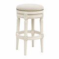 Barhocker Sitzhocker rund 43 x 43 x 75 cm Polyestergewebe Gummibaumholz runde Sitzfläche Creme Beige Messingfarben