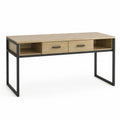 Schreibtisch mit 2 Schubladen 2 offenen Fächern und Stahlgestell MDF melaminbeschichtet Holzoptik schwarz 140 x 60 x 75 cm